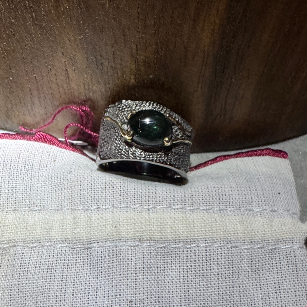 Green tourmaline ring with Sterling Silver and 18k gold - Picture 4 of 7